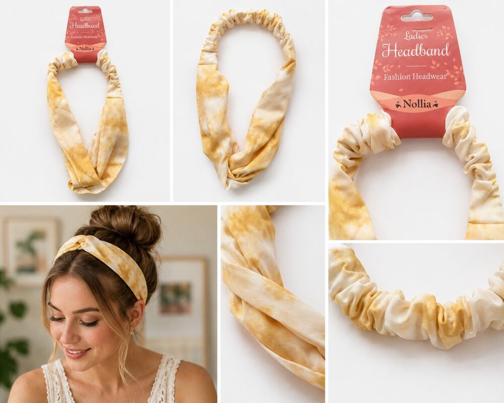Nollia Ladies Yellow & Cream Tie-Dye Fashion Headband